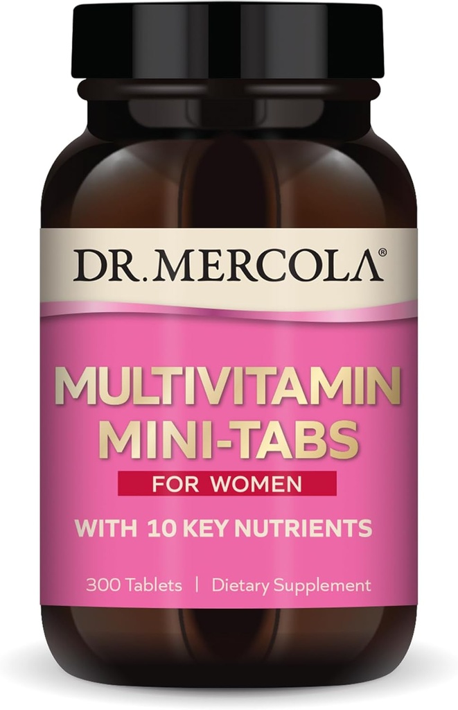 Dr. Mercola Multivitamin Mini- Tabs for Women, 30 Servering (300 tabletter), med 10 nøglenæringsstoffer, Understøtter optimal kvinders sundhed, ikke-GMO