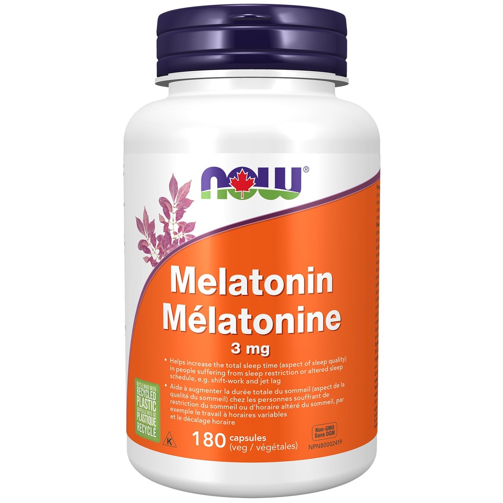 Now Foods Supplements, Melatonin 3 mg, Free Radical Scavenger *, Sund søvn cyklus *, 180 Veg kapsler