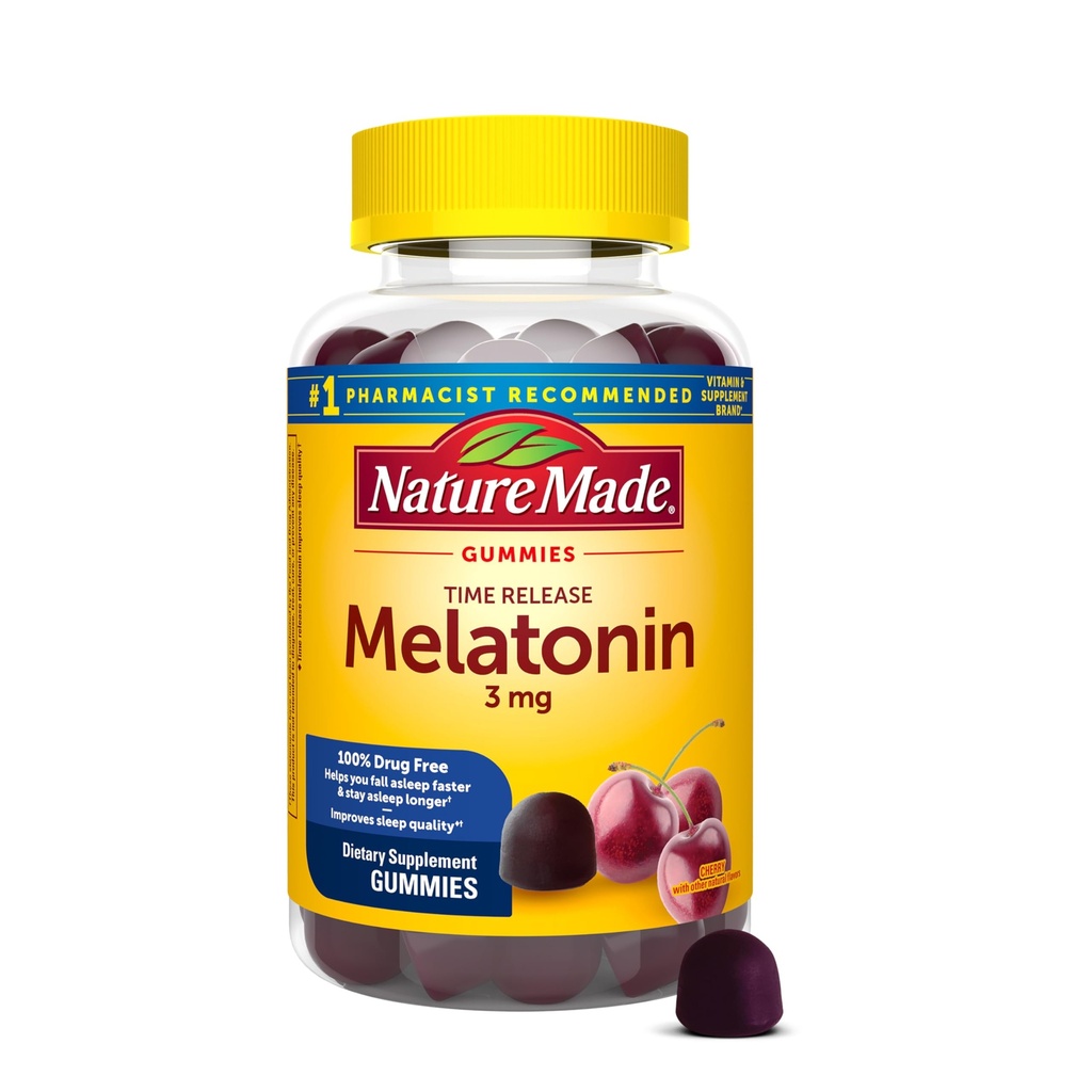 Nature Made Time Release Melatonin 3 mg Gummies, 100% narkotika gratis sovehjælp til voksne, 60 Melatonin Gummies, 60 dages forsyning