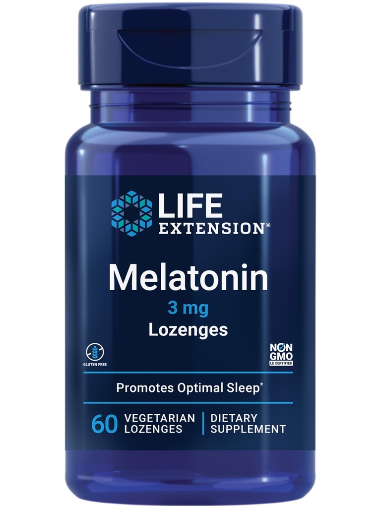 Life Extension Melatonin, 3 mg, Optimal Sleep Support, Sunde cirkadiske rhythms, Cellular Defense, Gluten- Free, Non- GMO, Vegetar, 60 tyggetozenges