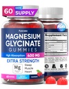 Magnesium Glycinat Gummies 400mg, Høj Absorption Magnesiumsupplement til kvinder, mænd og børn, Muskelstøtte og afslapning, Sukker fri, Vegan, 60 dages forsyning