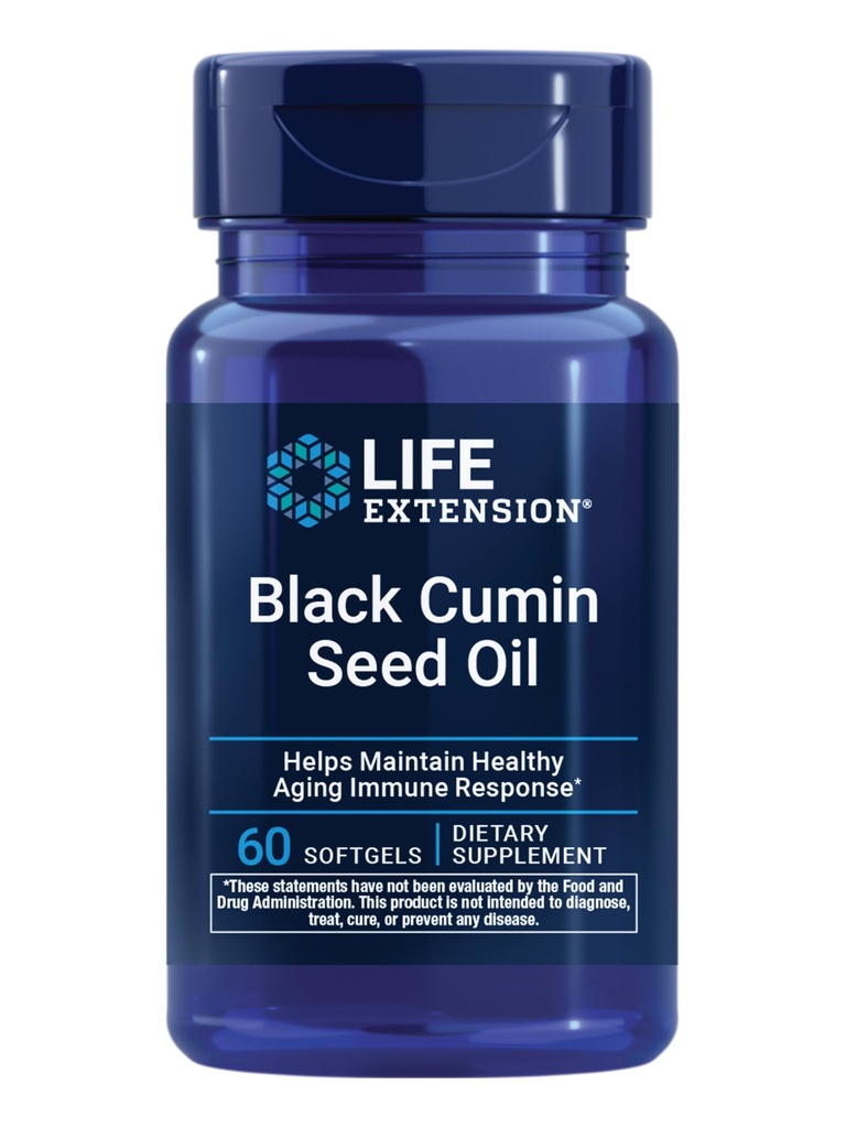Life Extension Black Cumin Seed Oil, Black Cumin, Immun Health Support, Whole- Body Health, Sund Aging, Gluten Free, Non- GMO, 60 bløddele