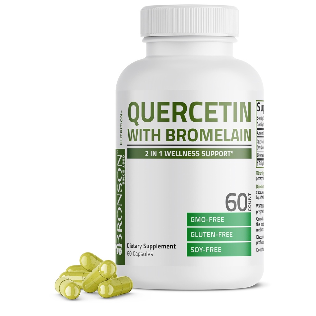 Bronson Quercetin med bromelain 2 i 1 Wellness Support, Non- GMO, 60 kapsler