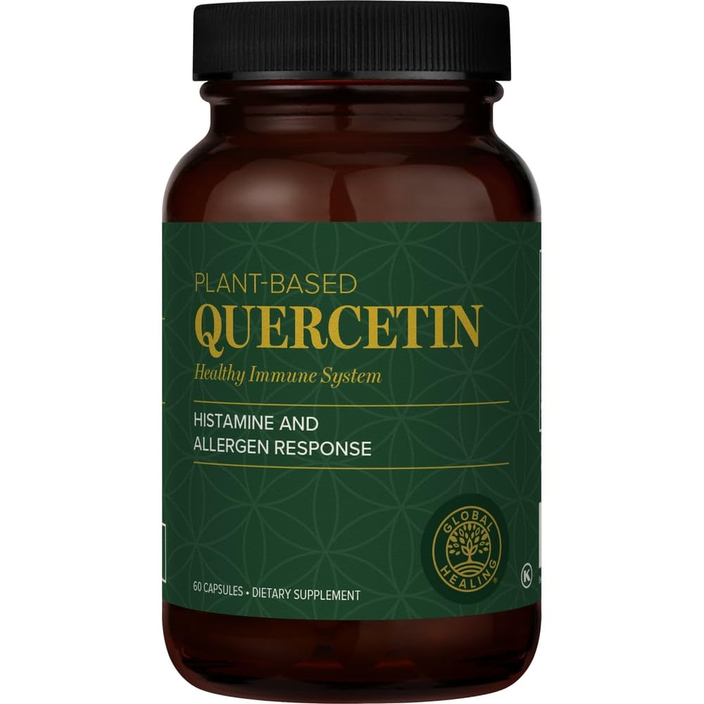 Global Healing Center Quercetin 250 mg supplement til supportimmunsystemet, indeholder QuerceFIT uden bromelain & zink (60 kapsler)