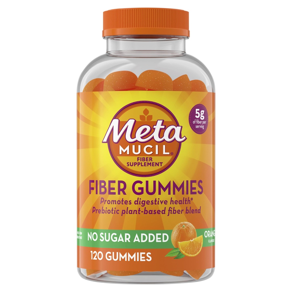 Metamucil fibre gummier til voksne, ingen sukker tilsat orange flavor, 5g Prebiotic Plant baseret Fiber Supplement Blend, 120 Tæl