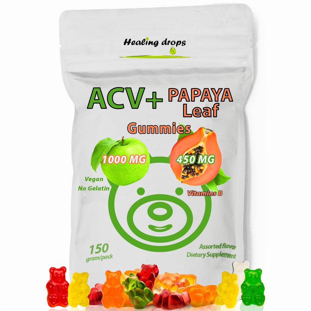 ACV Gummies & Papaya Leaf Extract Gummies - Premium Potent Apple Cider Vinagre Supplement - Jod Infured & Vitaminer B6 B12 - Blodplader Hår Hud & Hjerte Friendly (1, Regelmæssig)