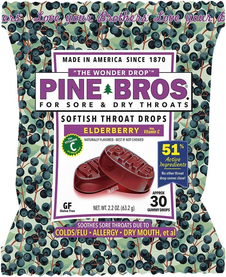 Pine Bros. gummy Sore Throat Softy Drops 30 Count (Ca.) (pakke med 1, Elderberry)