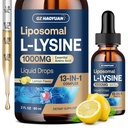 Liposomal L- lysine 1000MG Flydende dråber, 13-in-1 Lysin Kosttilskud - Monolaurin, Olive Leaf Extract med C-vitamin, B6, D3, B12 & Zink til Collagen, Lip, hud og immunforsvar til børn og voksne, 2oz