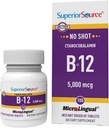 Superior Source No Shot Vitamin B-12 Cyanocobalamin 5000 mcg - Vitamin B-12 til støtte for energiproduktion, Hjerne Sundhed & Samlet Wellness - Sublinguale tabletter - 100 opløselige tabletter
