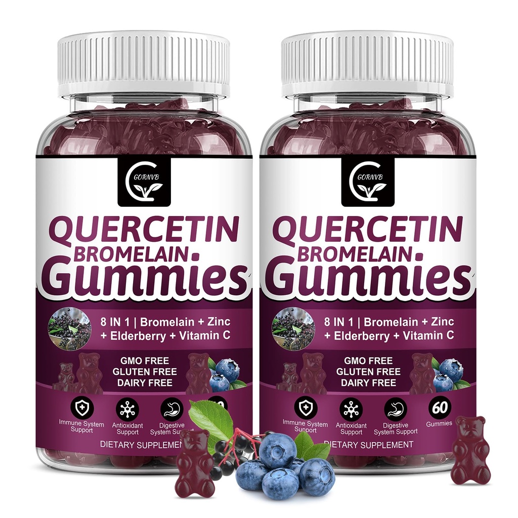 (2 Pack) Quercetin Gummies - Quercetin med bromelain 2378mg - Blend with Elderberry, Echinacea Purpurea Extract, Zink, C-vitamin, D3, K2, Complex supports immunforsvar, cardiovaskulære & respiratoriske funktion
