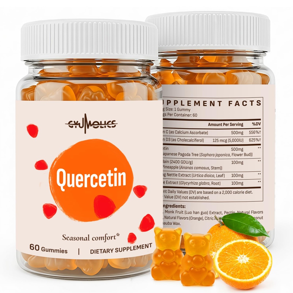 Quercetin 500mg Gummies for Kids - med Bromelain, C-vitamin & D3, Stinging Nettle & Licorice, Sæsonbalance & Kropsvarme, Vegan, 120 Gummies