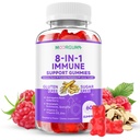 Immunsupport Gummies - 8-in-1 Formel Herbal Kosttilskud med Astragalus, Elderberry, Quercetin, Bromelain, Echinacea, C-vitamin, D3 og zink til hverdagsbalance, Raspberry Flavor, 60 Greve