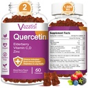 Quercetin Gummies, Quercetin med C-vitamin Zink, Bromelain, Elderberry og D-vitamin, immunstøtte voksne børn, Kvinder Mænd 120 Gummies Chewable