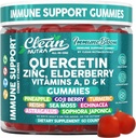 Ren Quercetin Elderberry immunstøtte Gummees; Zink Vitamin K2 D3 A Bromelain Goji Berry gurkemeje Moss Echinacea Astragalus Selenium Olive Leaf Immunitet Supplement Gummy Vitaminer