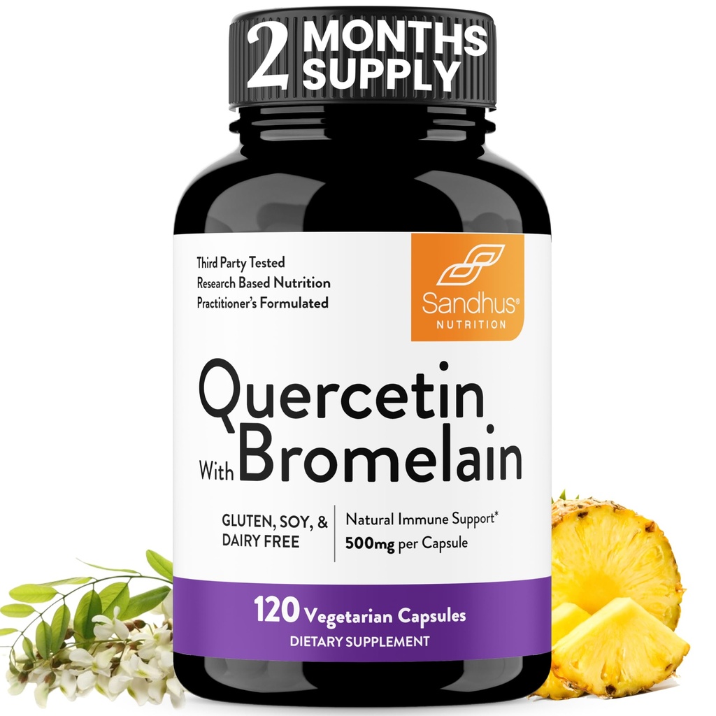 Quercetin med Bromelain Vegetarian Supplement Kapsler 124; 120 Tæl (1000 mg Per Serving 2400 GDU / g)