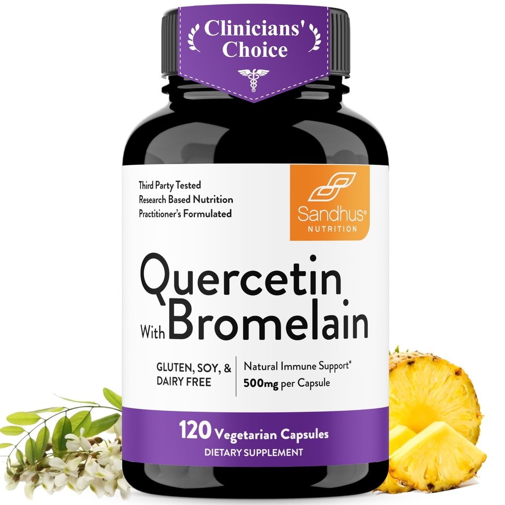 Quercetin med Bromelain Vegetarian Supplement Kapsler 124; 120 Tæl (1000 mg Per Serving 2400 GDU / g)