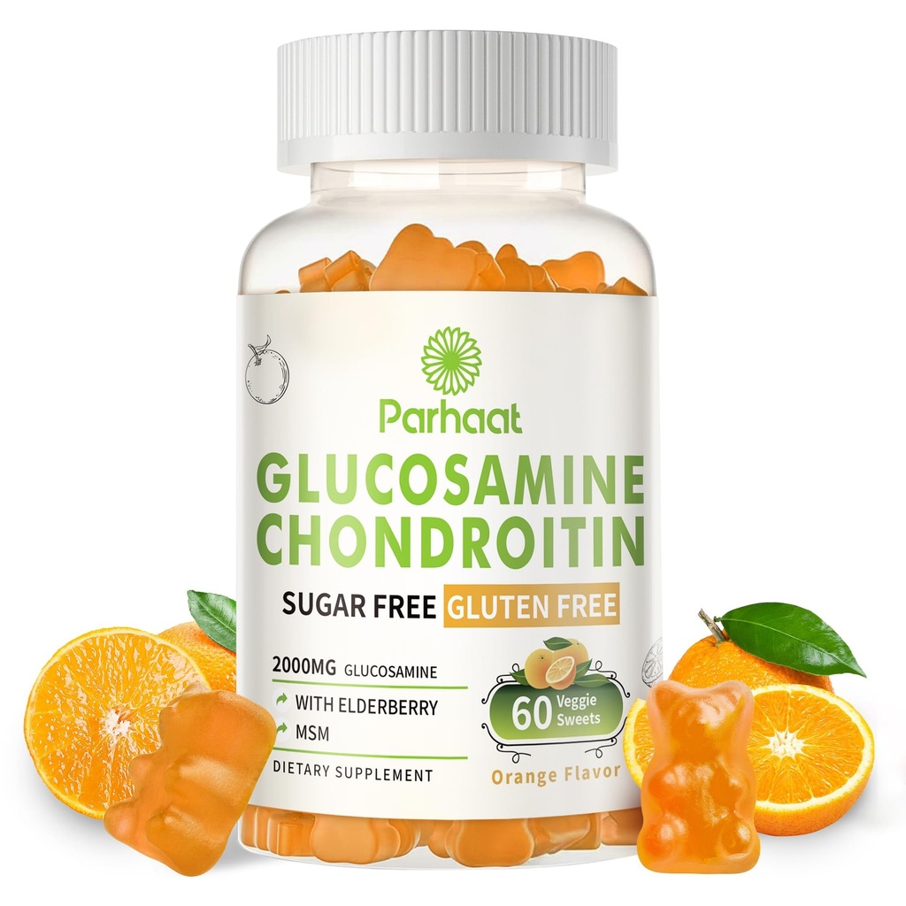Glucosamin Chondroitin Gummies med MSM & Elderberry Extra Strength - Fælles støtte, Antioxidant immunsupport supplement til voksne, mænd og kvinder. Orange