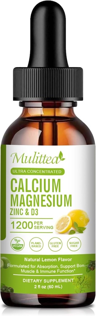 Calcium Magnesium Zink Væske med vitamin D3, Magnesium Glycinat Plus C-vitamin K2 - 124; Høj Absorption Plant Calciumsupplement til hjerte & Bone - 124; Gluten fri for sugar- fri • 124; 30 Servering • 124; Lemon Flavor