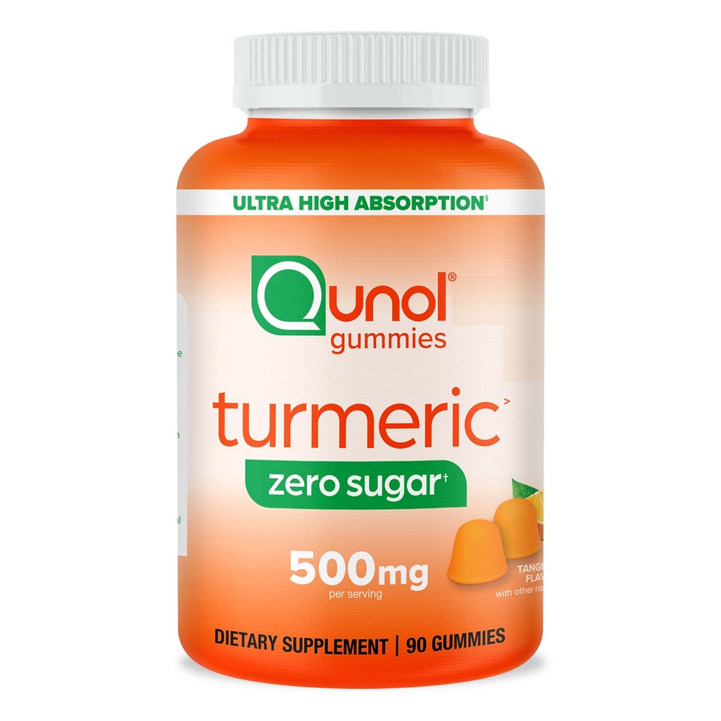 Qunol Zero Sugar gurkemeje Gummies, Gummy med 500mg gurkemeje Curcumin, Fælles Support, Ultra High Absorption Turkuma, Vegetar, Gluten Free, 90 Greve