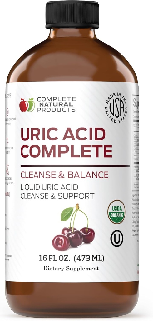 Complete Natural Products Uric Acid Complete - 16oz Liquid Supplement to Support Uric Acid Cleanse, Kidney Health & Circulation with Apple Cider Vinegar, Tart Cherry, & Beet Root.