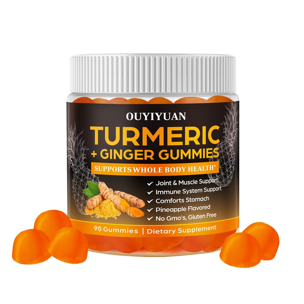 Gurkemeje, Joint & Muscle Relief + immunforsvar, Natural Pineapple Flavor, Non- GMO Gluten- Free, 90 Gummier