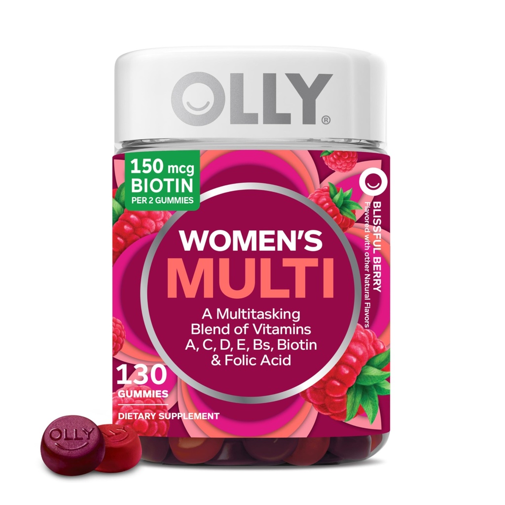OLLY Women's Multivitamin Gummy, Women's Overall Wellness,* Vitamins A, C, D, E, Biotin, Folic Acid, Adult Chewable Supplement, Berry Flavored, 65 Day Supply - 130 Count