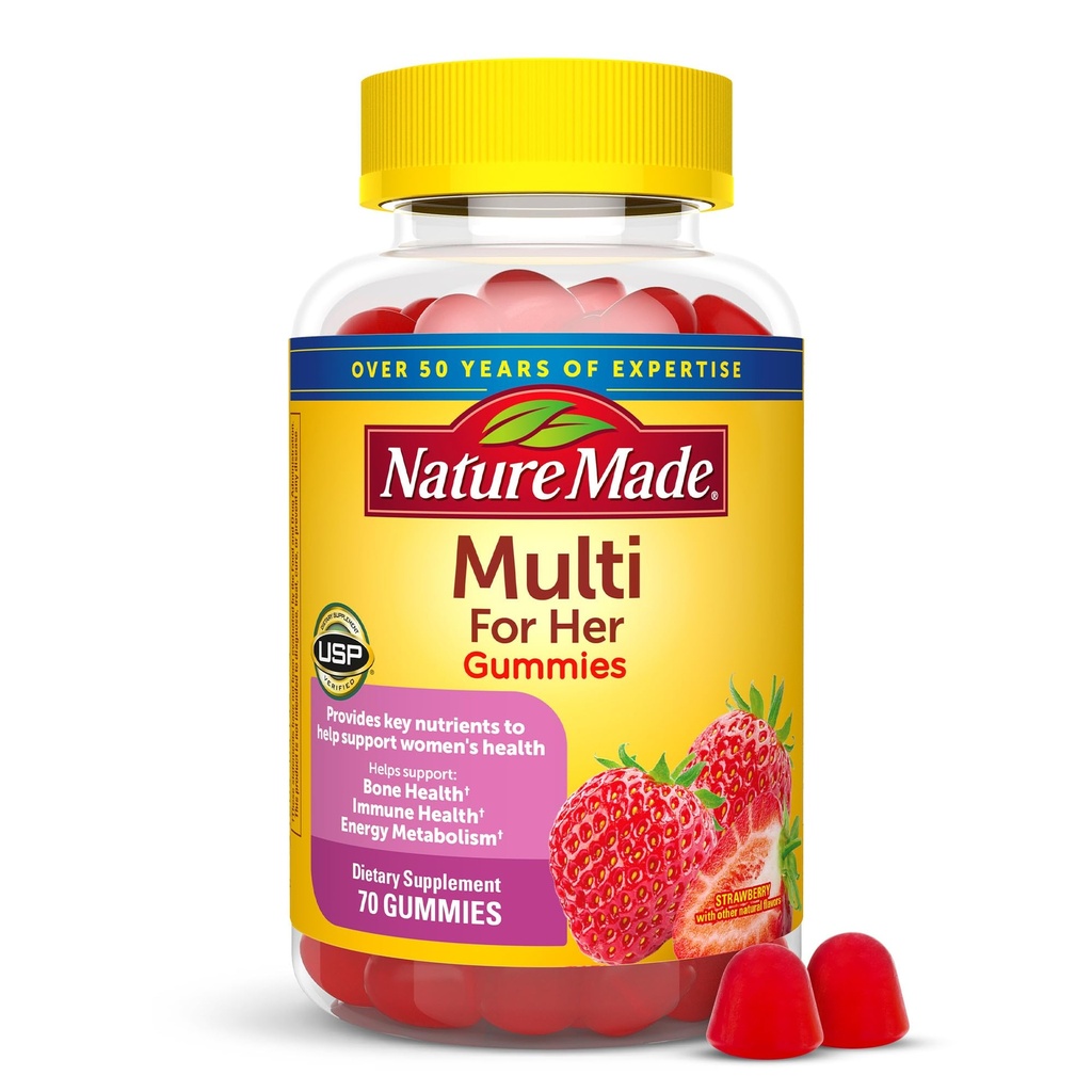 Nature Made Multivitamin til kvinder, Kvinder Gummy Multivitaminer til daglig ernæring Support, 70 Multi Vitamin Gummies, 35 dages levering