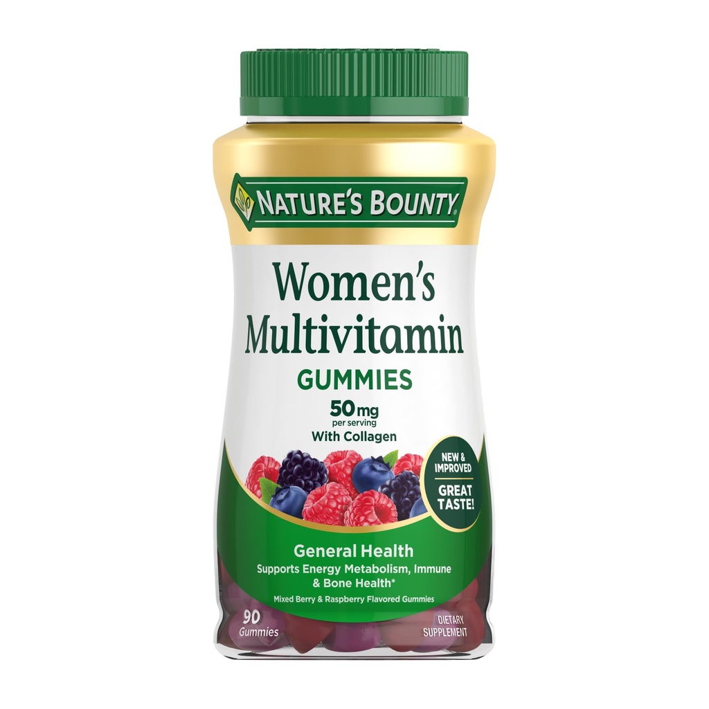 Nature 's Bounty Kvinder Multivitamin Gummies, Vitamin Kosttilskud til voksne, General Health, Understøtter immunforsvar og ben sundhed, blandet berry og hindbær smag, 90 Gummies