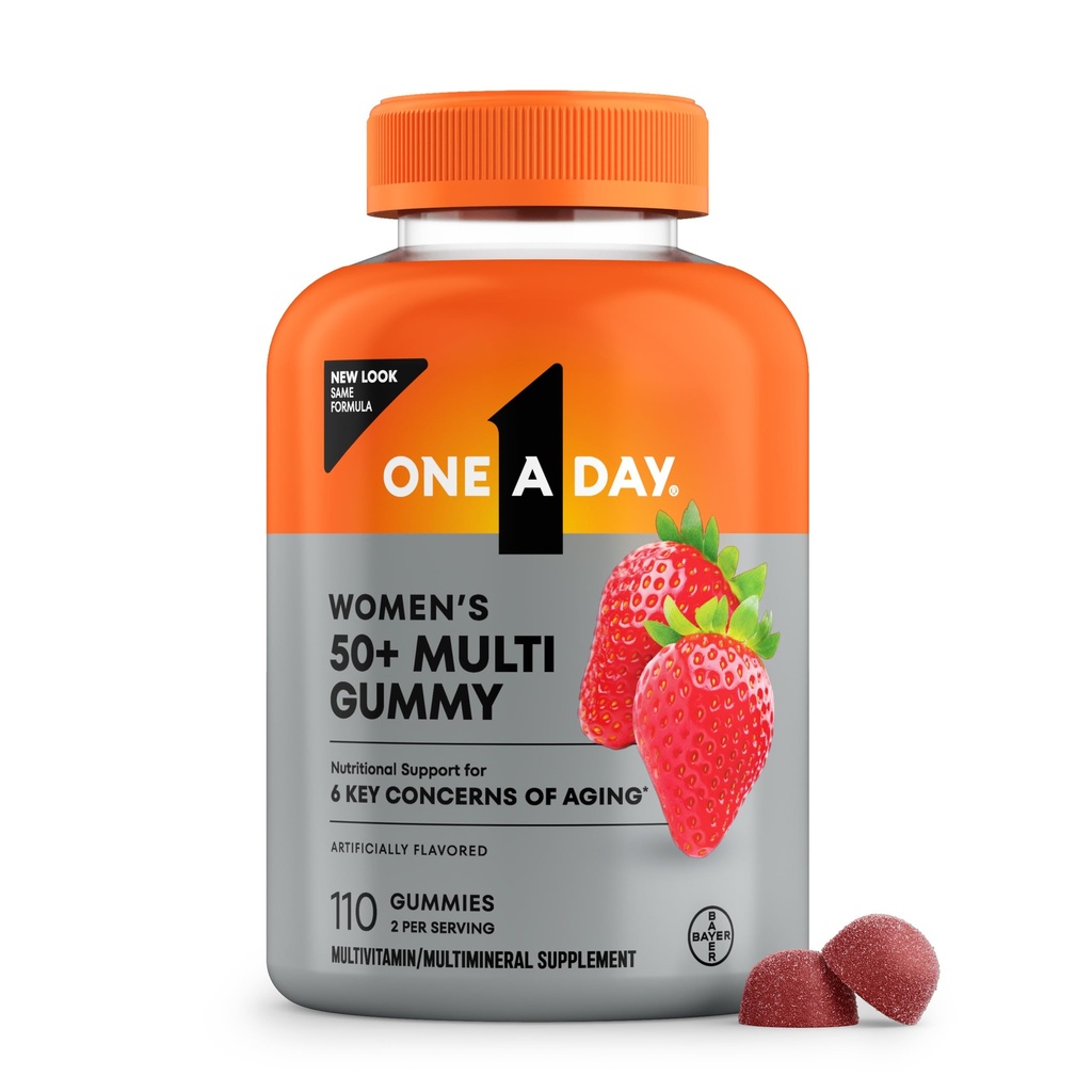 One A Day Multivitamin til kvinder 50 og derover, Women 's Multivitamin Gummy 50 plus for immunforsvar, Eye Health & Sund hjerne funktion, Gummy Vitaminer til kvinder 50 plus, 110 Ct (Packaging May Vary)
