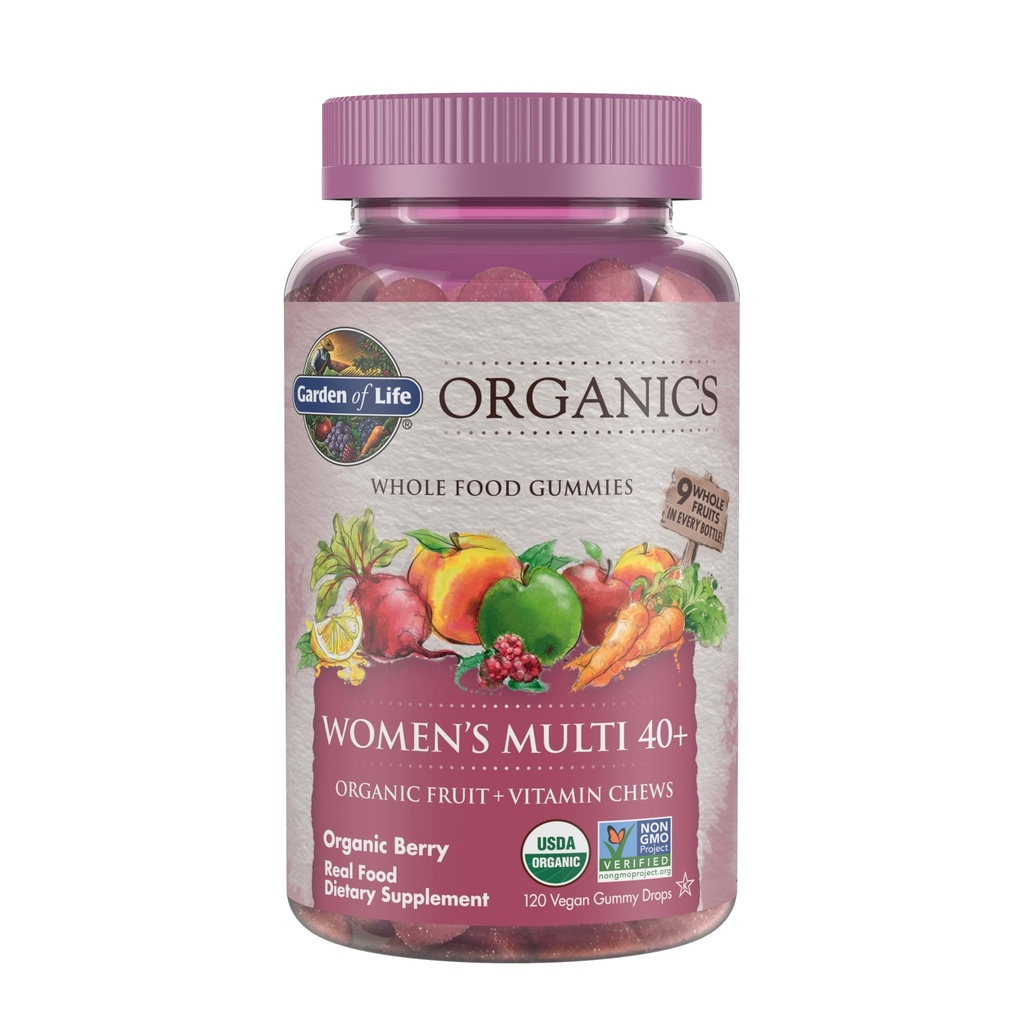 Life Organics Women 40 + Gummy Vitamin - Berry - Certified Organic, non-GMO, Vegan, Kosher Complete Multi - Methyl B12, C & D3 - Gluten, Soy & Dairy Free, 120 Real Fruit Gummies