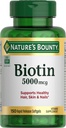 Naturens Bounty Biotin, understøtter Metabolisme for cellulær energi og sundt hår, hud og negle, 5000 mcg, 150 Softels