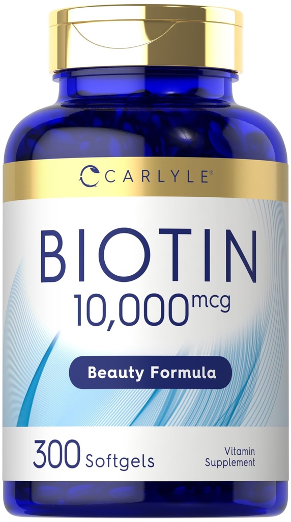 Carlyle Biotin 10000mcg- 124; 300 Softgels - 124; Max Strength for Hår, Hud og Nails - 124; Non- GMO, Gluten Free Supplement