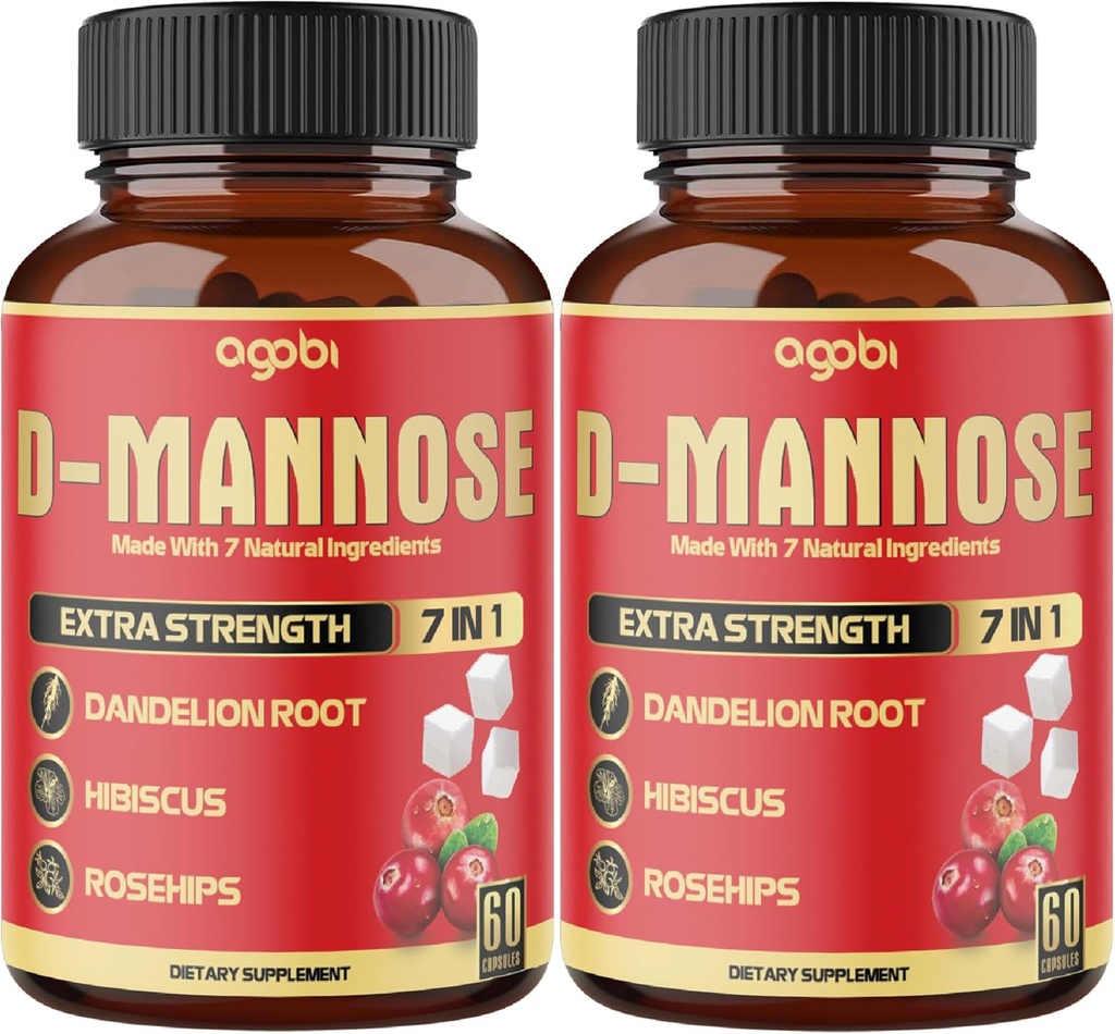 2 Pakker 60 Counts 4 Måneder - D- Mannose Kapsler - Natural Urinary Tract Health & Immunsupport - 7in1 med Cranberry, Mælkebøtte, Hibiscus og mere