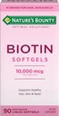 Naturens Bounty Biotin 10000mcg tillæg, understøtter sundt hår, hud og negle, optimale løsninger hår Vitamin med biotin, 90 Rapid Release Liquid Softels