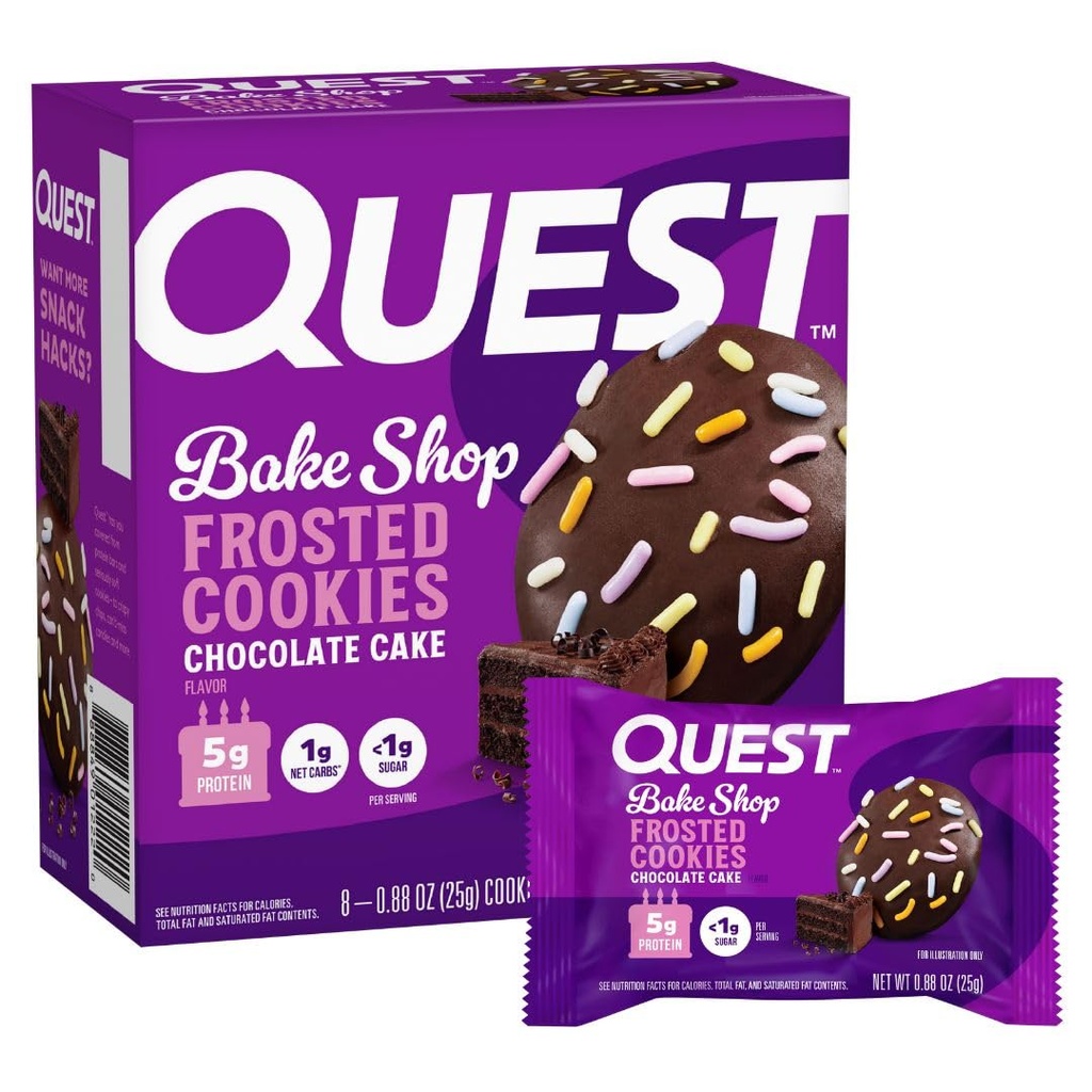 Quest Nutrition Frosted Protein Cookies, Chokolade Cake, < 1g Sukker, 5g Protein, 1g Net Carbs, Gluten Free, 8 Cookies