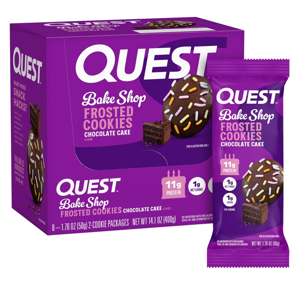 Quest Nutrition Frosted Cookies Twin Pack, Chokolade Cake, 1g Sukker, 11g Protein, 1g Net Carbs, Gluten Free, 16 Cookies