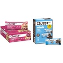 Quest Protein Bars Bundle - Hvid chokolade hindbær 12 greve & cookies 'N Cream Mini 14 greve