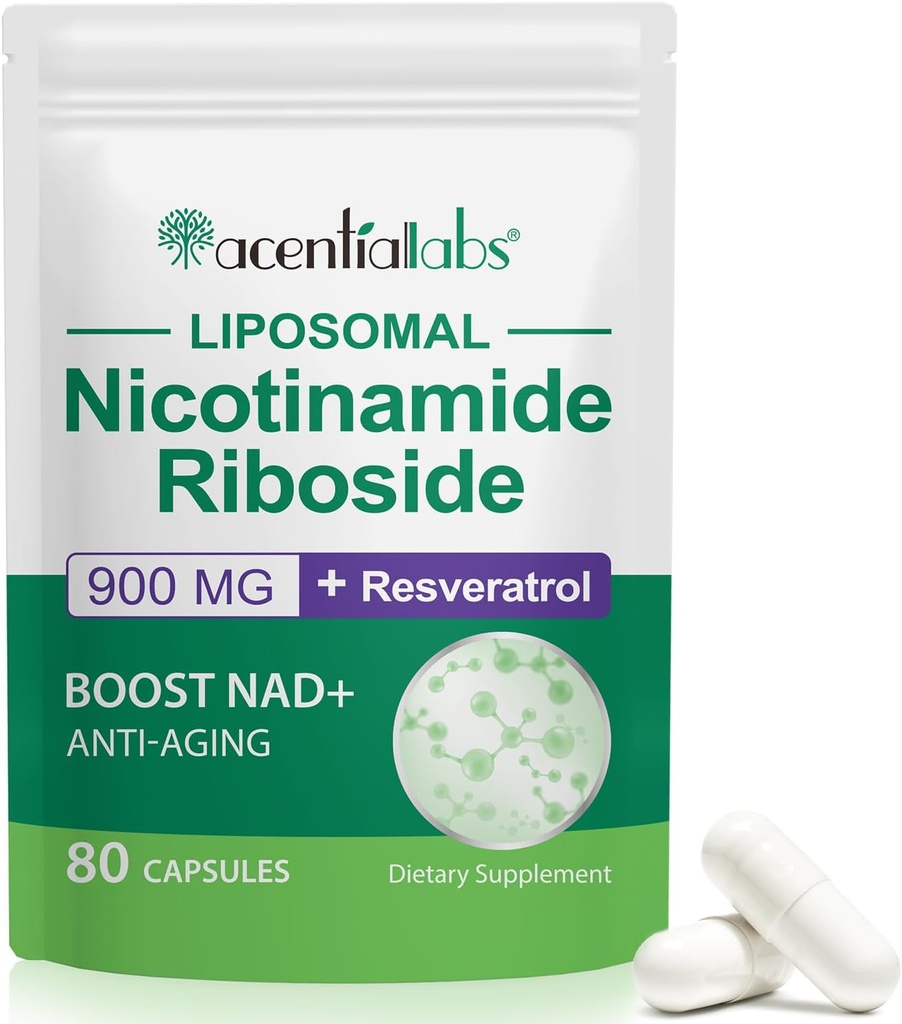 Nicotinamid Riboside 900, Liposomal Resveratrol, Liposomal Nicotinamid Riboside, Resveratrol Supplement, Resveratrol Supplement for kvinder Mænd (1Pack / 80 Kapsler)