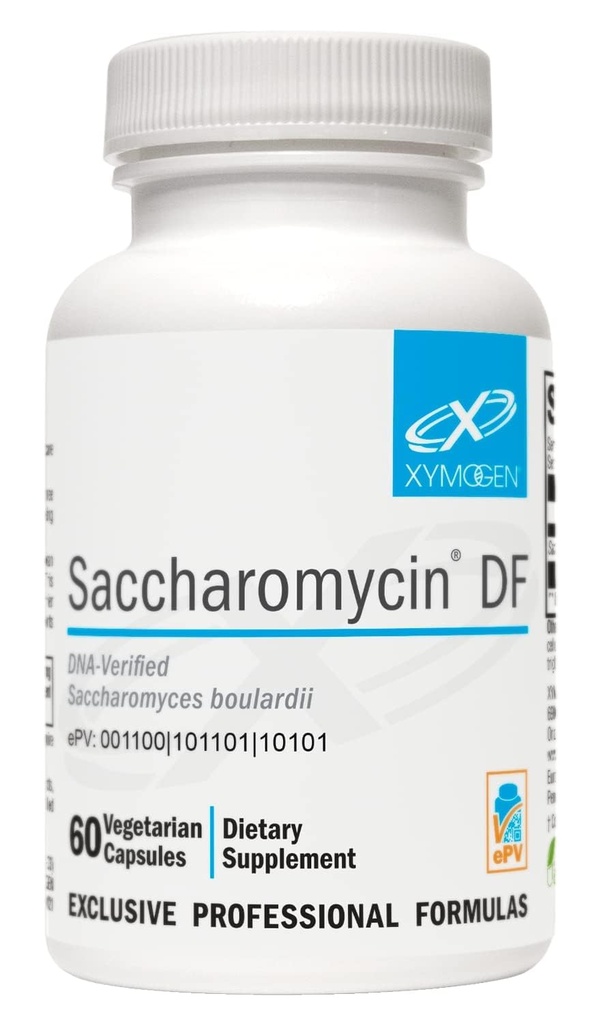 XYMOGEN Saccharomycin 10B - Gut Flora & Digestive Immune Support - 50 mg Saccharomyces Boulardii Probiotic - Stomach Acid-Resistant - Vegan & Dairy Free - 60 Capsules