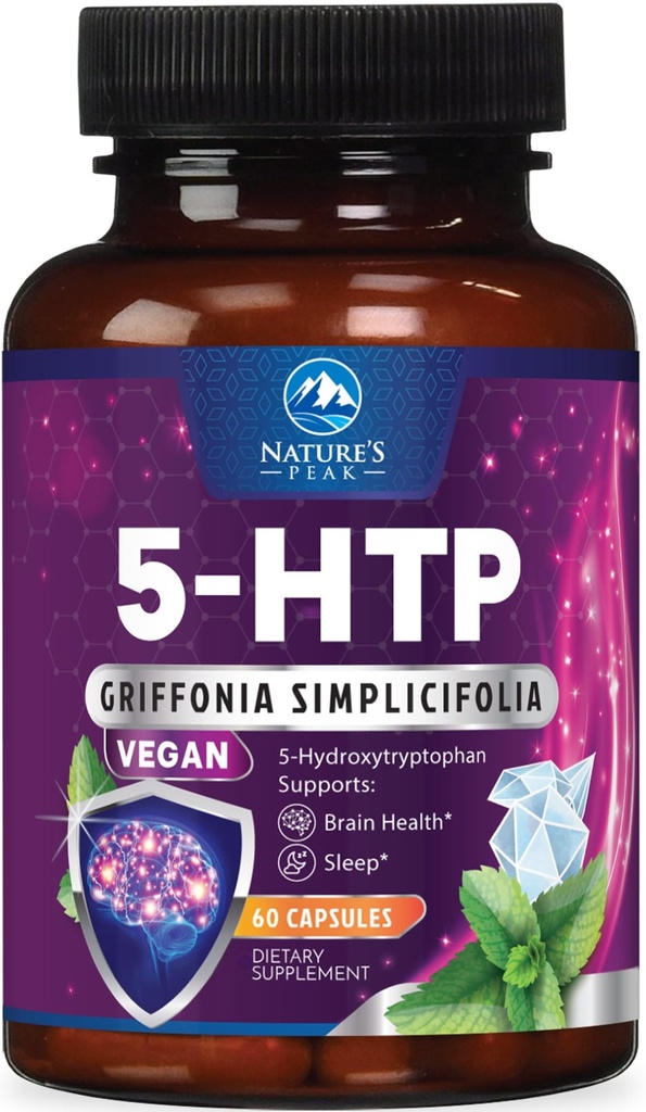 5- HTP Supplement - 5- HTP 200mg Per Serving - Extra Strength 5htp (5- Hydroxytryptophan) Griffonia simplicifolia - Understøtter restaurativ søvn, naturlig ro & hjerne sundhed - Flasket i USA - 60 kapsler