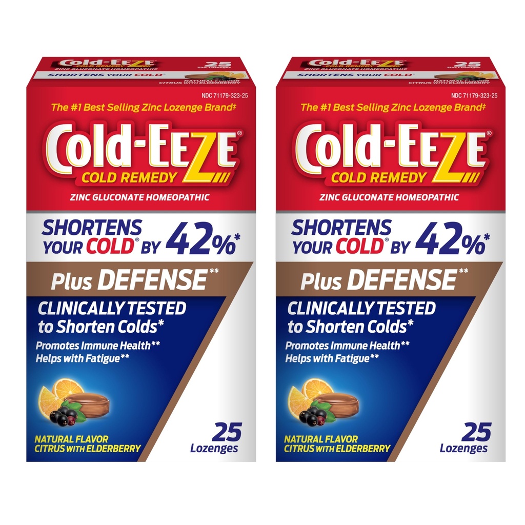 Cold- Eeze Plus Defense Natural Citrus med Elderberry Zink Lozenges, Reducerer Varigheden af den fælles kulde, Sambucus Nigra, Echinacea og Rose Hips, 25 Ct, Pack af 2