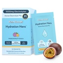 Feel Goods Hydration Hero, 1.000mg Electrolytes Powder, Sugar Free, Magnesium, Organic Aloe Vera, L Theanine, C-vitamin & B12, Keto, Vegan, Electrolyte Packets, Passion Fruit Punch, 15 Greve