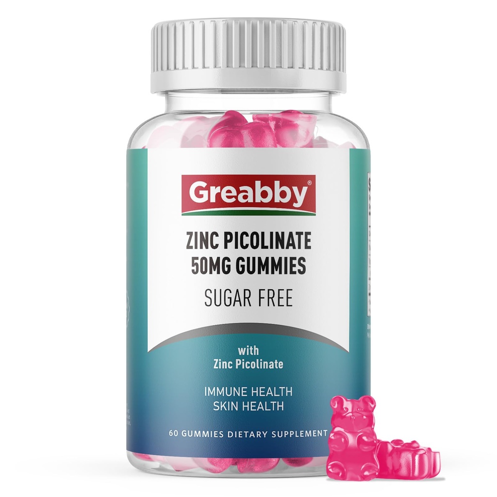 Zinkgummier - Zinkpicolinat 50mg, Sukkerfri, stærkt Absorberet Zinkpicolinat supplement til børn og voksne, Support Growth, immunfunktion, hudsundhed, 60 gummies