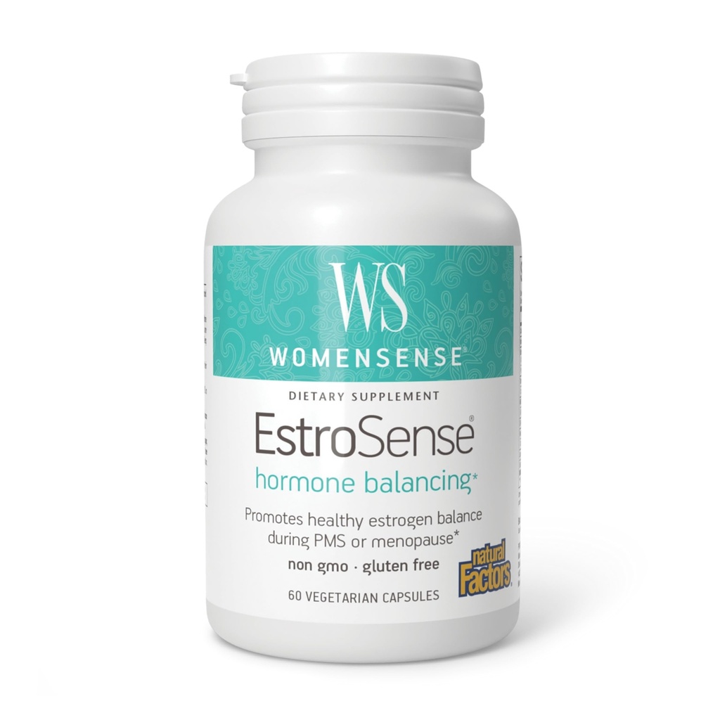 WomenSense EstroSense efter naturlige faktorer, naturligt supplement til støtte Østrogen og Hormonbalance under PMS eller overgangsalderen, Vegan, Non- GMO, 60 kapsler
