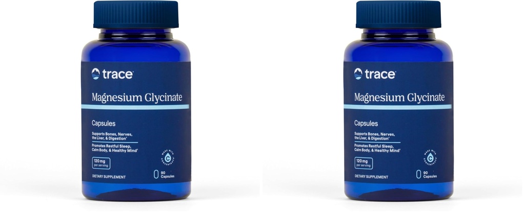 Trace Minerals Magnesium Glycinate - Gentle Magnesium Glycinate Supplement for sund søvn & afslapning Support - Sund sind & Energi - Vegan - Gluten- Free - 90 Greve (90 Servering) (Pack of 2)