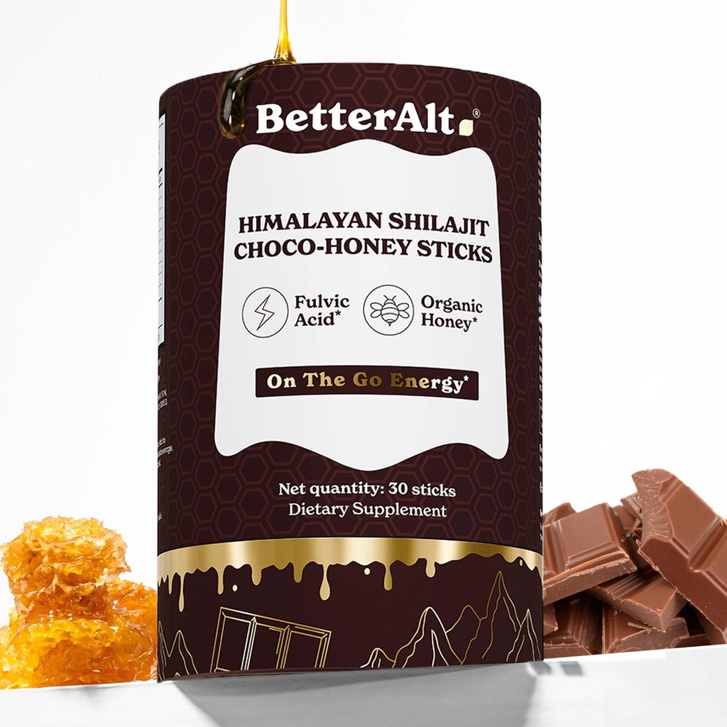 Bedre Alt Chokolade Shilajit Honning Sticks 75% Fulvic Acid & 85 + Trace Minerals Chocolate- Infunded Raw Honey Himalayan Shilajit Energy Booster 30 Sticks Natural Stamina & Endurance Support