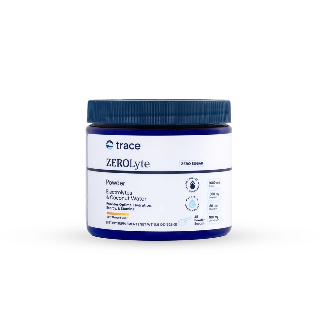 Trace Minerals ZeroLyte Canister - Natrium & Elektrolyte Replenishing - Energi & Hydration Support Drikkepulver - Nerve & Muscle Function Support - Salty Mango (45 Servere)