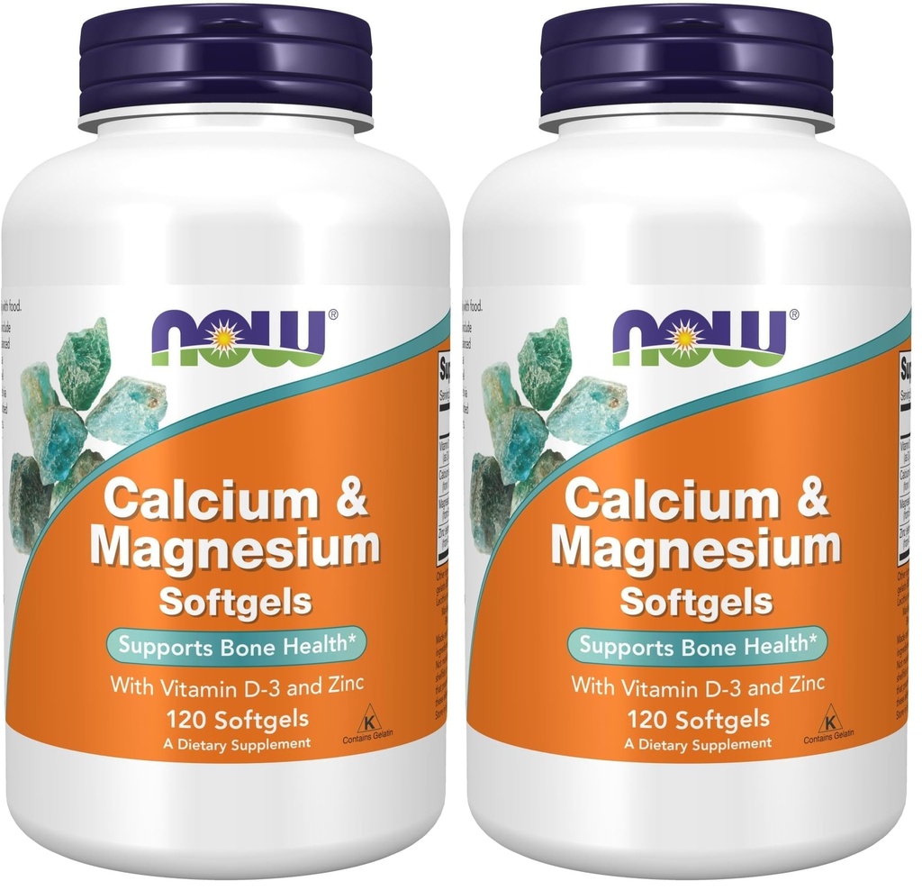 Now Foods Supplements, Calcium & Magnesium med D3- vitamin og zink, understøtter knoglerelateret sundhed *, 120 Softgels, (pakke med 2)