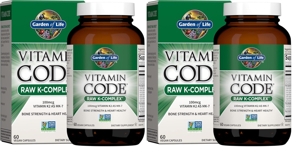 Have of Life Vitamin K2 og K1, Vitamin Code Vegan K Complex for Bone Strength and Heart Health, Omega Rich Hør Seed Oil, Trace Minerals, Probiotika, 60 Day Supply, (Pack of 2)