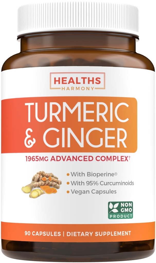 Gurkemeje og ingefær Supplement (ikke-GMO) 1980 mg Servering - Gurkemeje med sort pepper Bioperine, Ingefær Extract, og 95% Curcuminoids Powder - Tumerisk fælles støtte supplement - 90 Kapsler